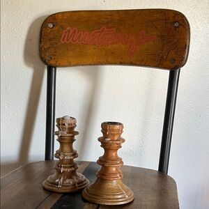 Pair of wooden threshold taper candle stick holders